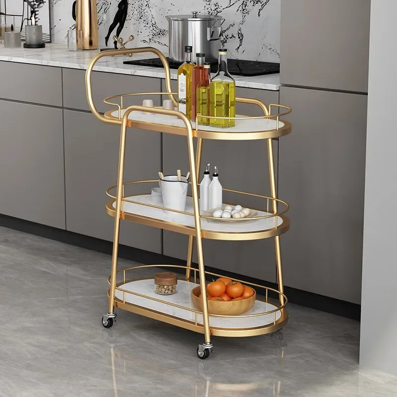 Hotel commercial restaurant mobile cake delivery truck, wrought iron multi-functional hand push family tea cart