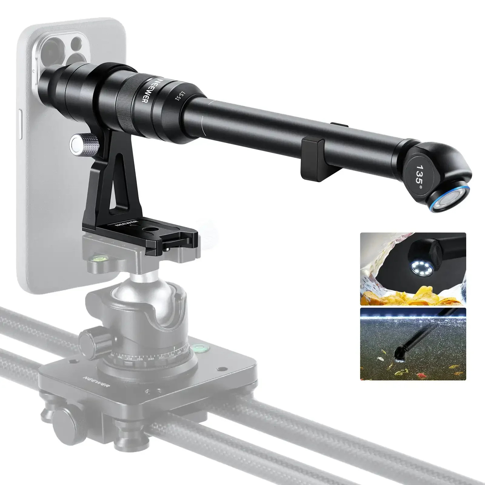 NEEWER LS-51 18mm 2x Macro Probe Lens With 17mm Thread Phone Lens For iphone Smartphones Photography 90/135/180 Degree