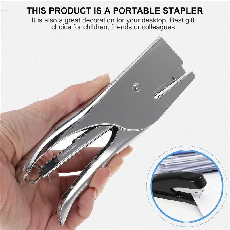 1pc 20 Sheets Plier Stapler No-Jam Hand Grip Metal Stapler Manual Save Effort Stapler Without Stitching Needle Desktop Stapler