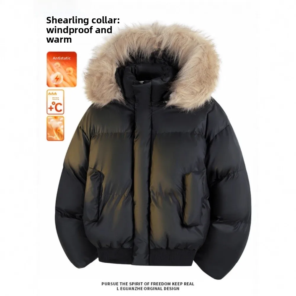 

Thiened Winter Jaet Men's Casual down Cotton Coat Warm Hooded Fur Collar Regular Length Faion Urban Sle Polyester Blend