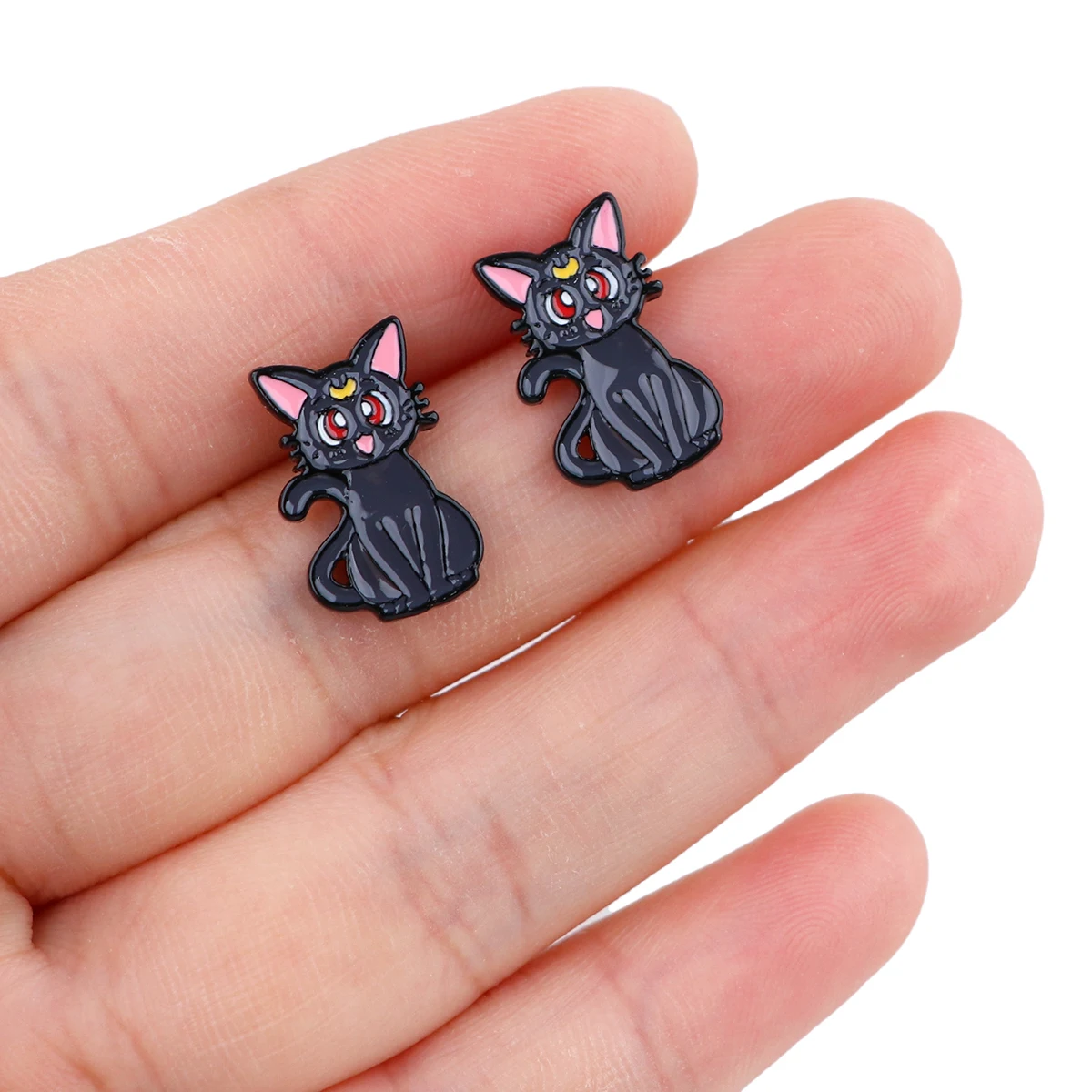 K4015 Cat Anime Kawaii Girl Studs Earrings For Womens Stainless Steel Pierce Korea Earrings Cool Enamel Jewelry Girls for Gifts