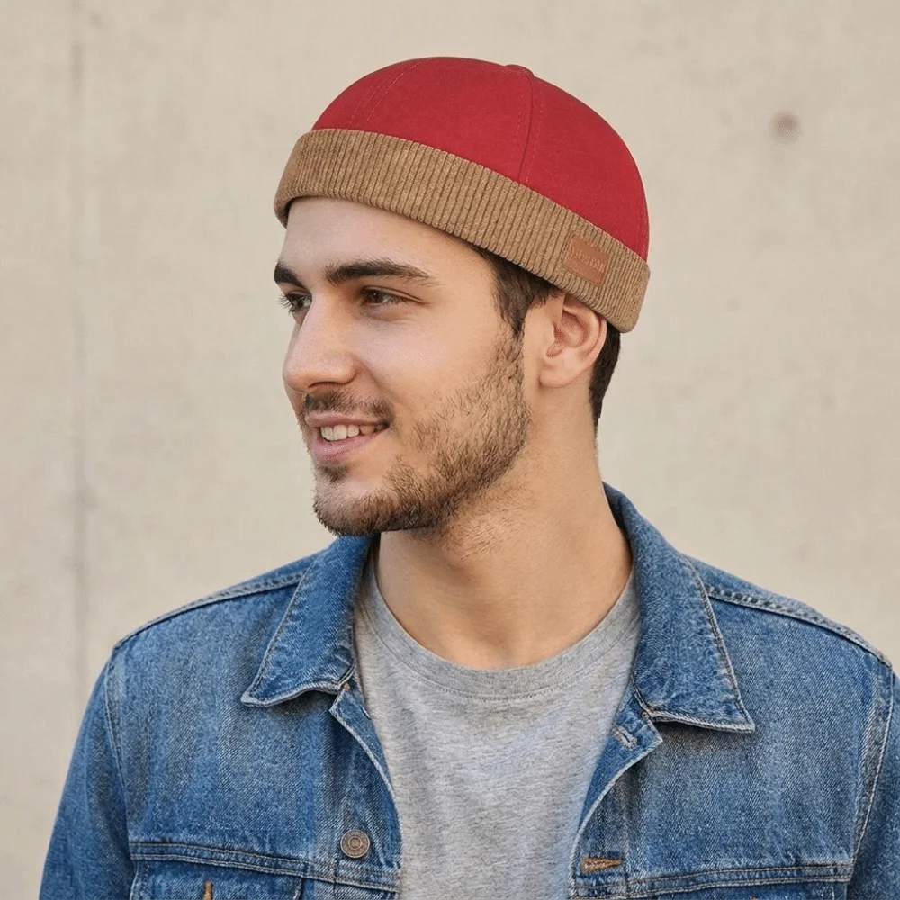 Simple Corduroy Splicing Dome Melon Cap Solid Color Brimless Landlord Hat Beanies Hip Hop Bucket Cap Travel