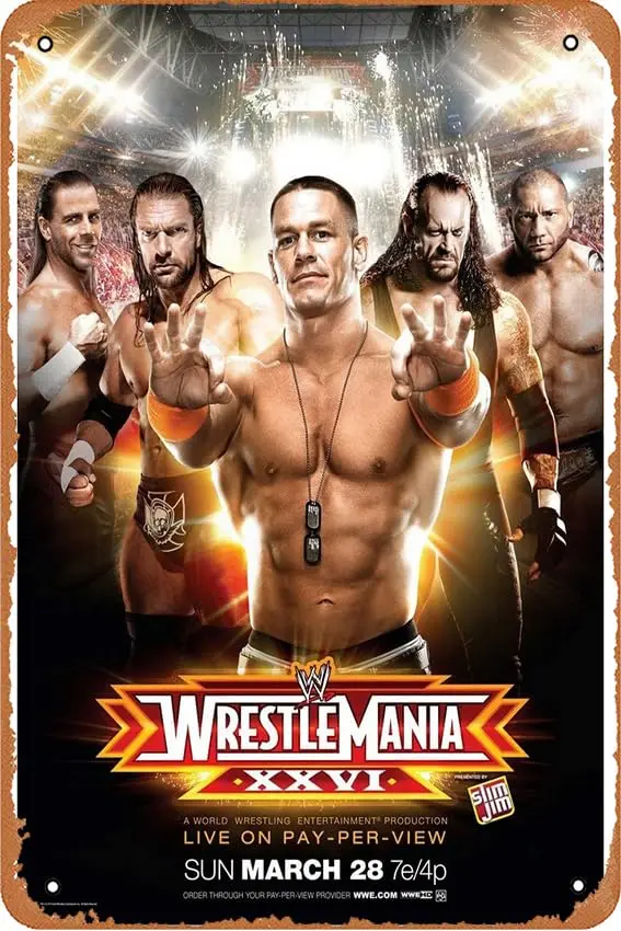 WrestleMania XXVI - Movie Poster Home Wall Art Decoration Retro Metal Tin Sign 8x12 inch