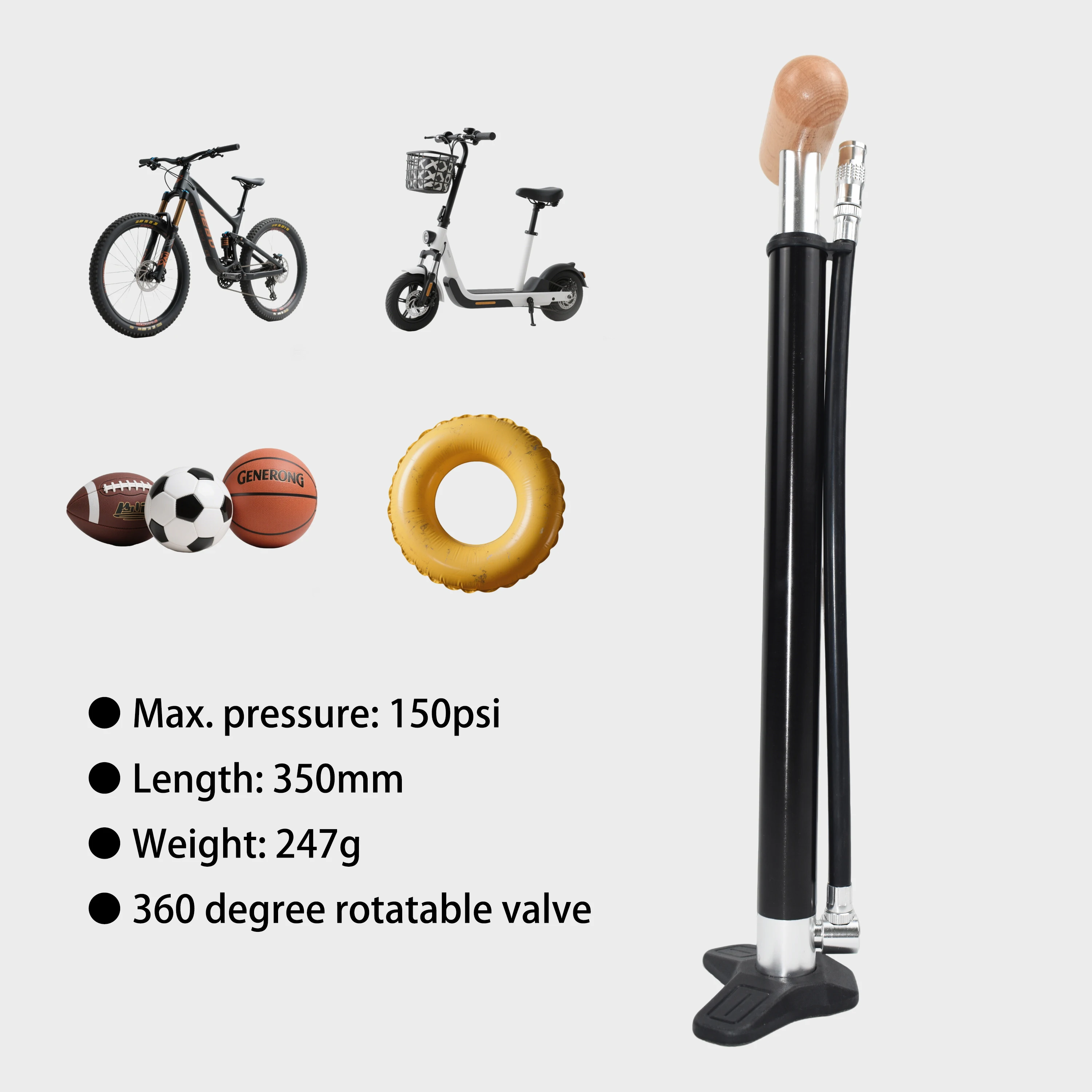 

Aluminum Alloy Mini Bicycle Tire Pump for Presta & Schrader Valve Portable Fast Tyre Inflation for Mountain Road Bike Ball Pump