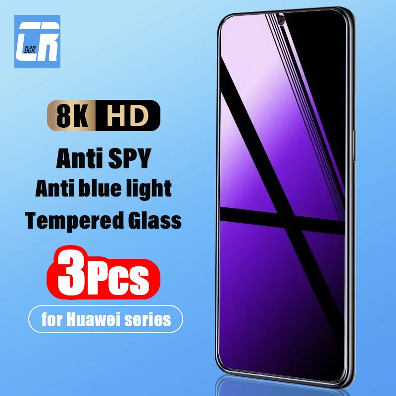 1-3PCS Privacy Glass Anti-Blue Light Screen Protector For Huawei P50 P40 Lite P30 P20 Pro Mate 50E 30 20X Anti Spy Glass Cover