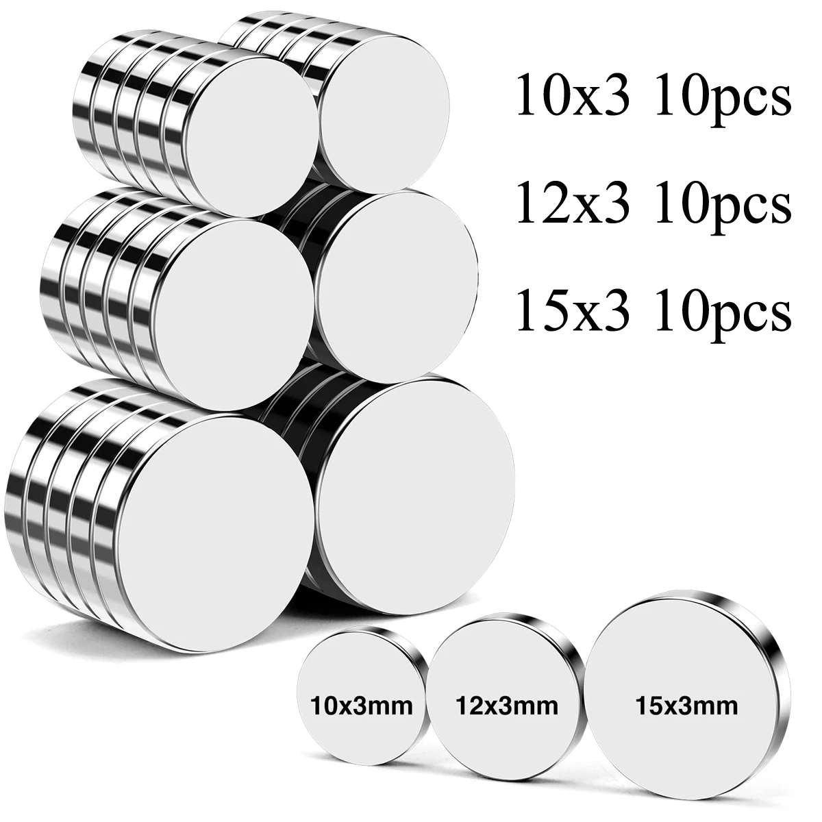 3 Different Size Rare Earth Magnets Small Magnets 30Pcs Small Circle Magnets for Refrigerator Multi-Use Neodymium Office Magnets