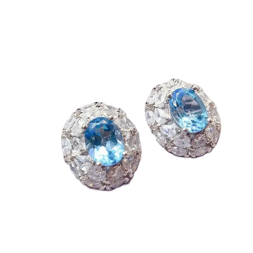 SHILOVEM 925 sterling silver Natural Topaz stud earrings classic fine Jewelry  women wedding gift  wholesale le060855agb