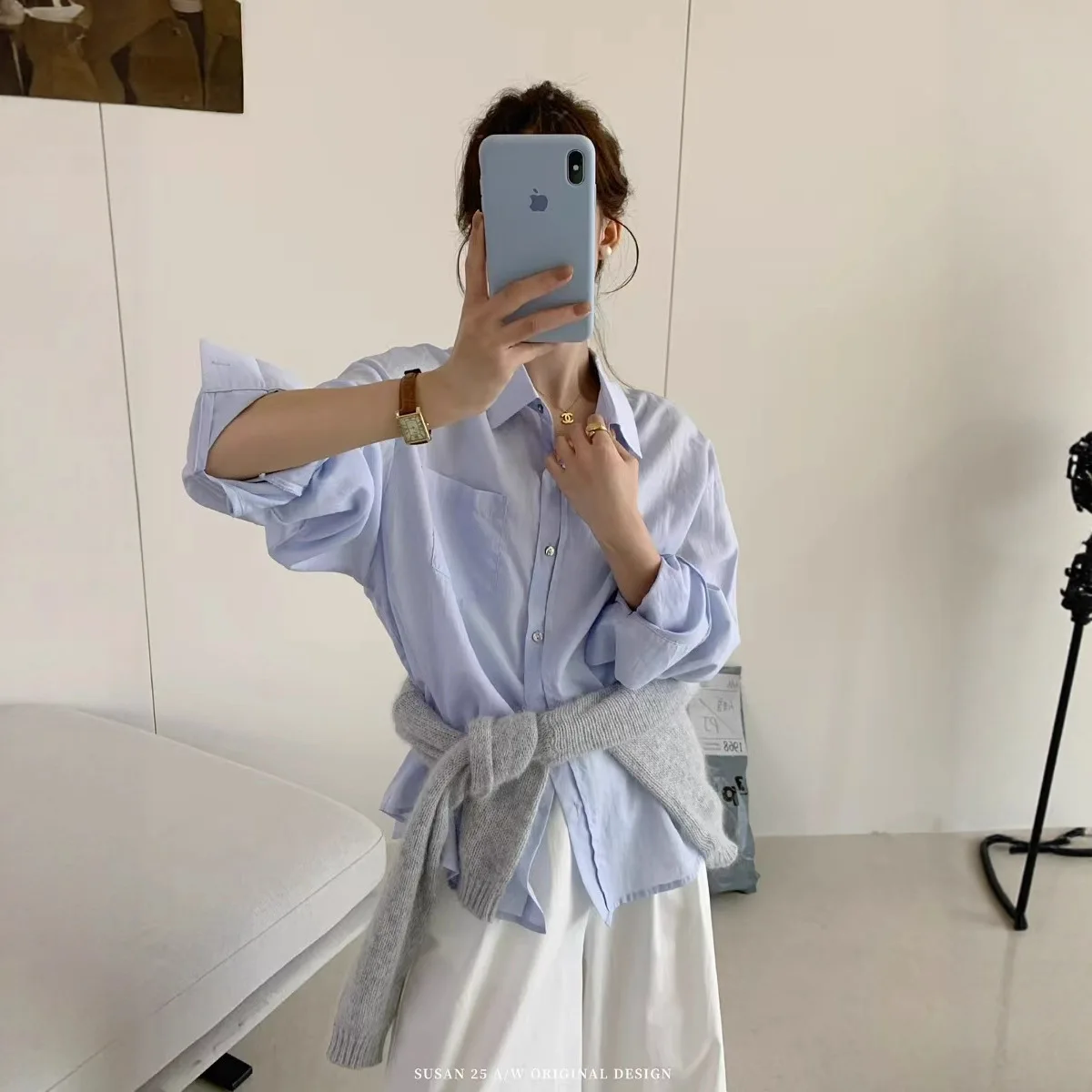 

2025 Spring and Autumn Women's Base Shirts, Long-sleeved Cardigans, Jackets, Loose Casual Outerwear, Shirts, Women