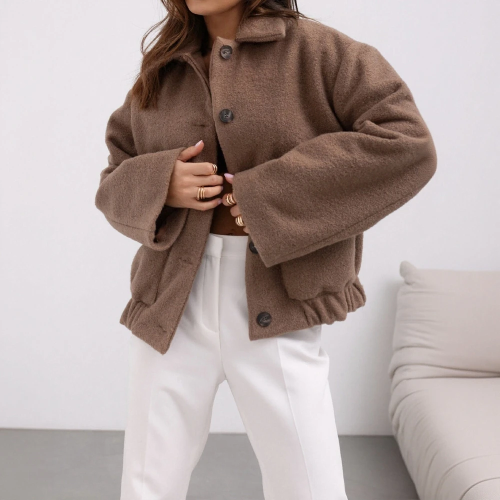 

Women's Casual round Neck Knitted Woolen Coat Fashionable Soft Material Outerwear for Spring Autumn Winter Comfortable Wear