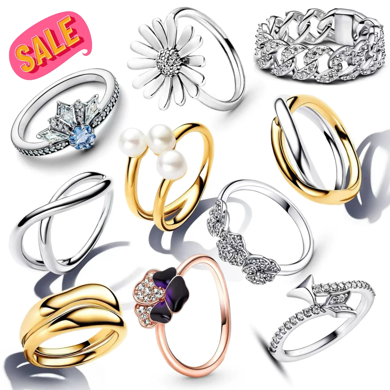Perlenring 2026 S925 Reines Silber Funkelnder Schneeflockenring Kreuzring Damenschmuck Besondere Geburtstagsgeschenke – Detail 1