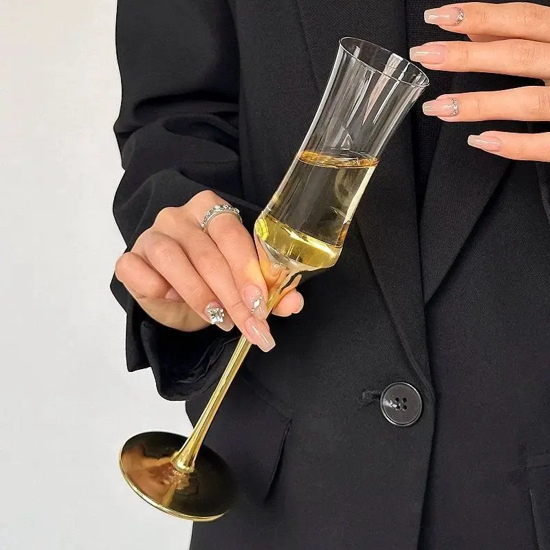 HYS high-value waist champagne cup tall electroplated bubble cup crystal glass red wine glass sparkling wine glass gift wedding