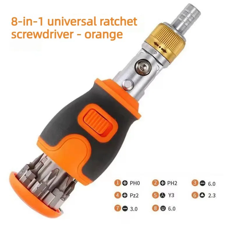

8-in-1 Portable Multifunctional Two-way Ratchet Screwdriver Repair Kit with Hidden Screwdriver Head Combination Screw Driver Set