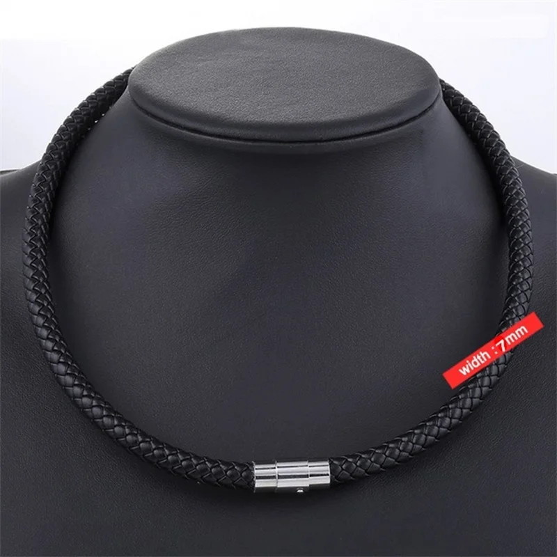 Punk Men\'s Leather Braided Rope Chain Necklace Men Women Stainless Steel Magnetic Clasp Choker Chain Collar Male Jewelry Gift