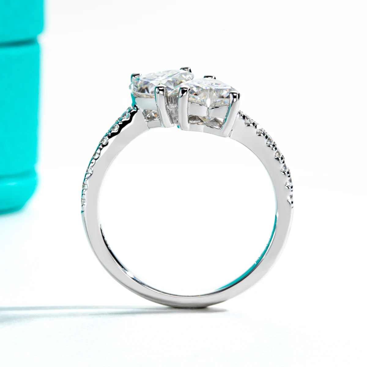 AnuJewel 2ct Heart Moissanite Twins Engagement Ring  D Color VVS1 925 Sterling Silver Wedding Band Rings For Women Gift Jewelry