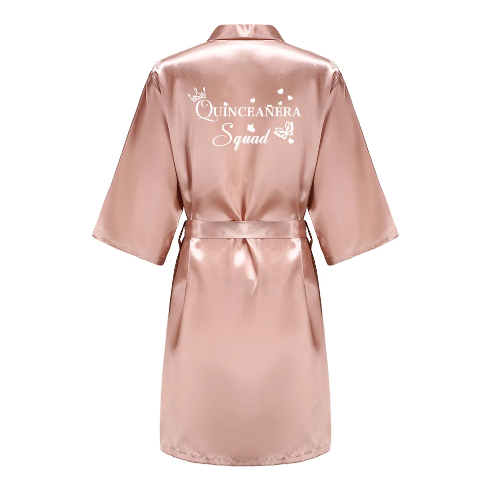 Rose Gold Princess Sweet 15 Years Girl Birthday Party Robes Quinceanera Robe Mis XV Bathrobe Satin Nightgown image 4