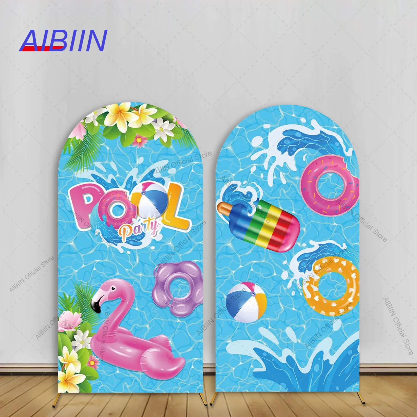

Summer Pool Party Arch Backdrop Cover Water Volleyball Swimming Ring Family Holiday Party Decor Portrait Photography Background