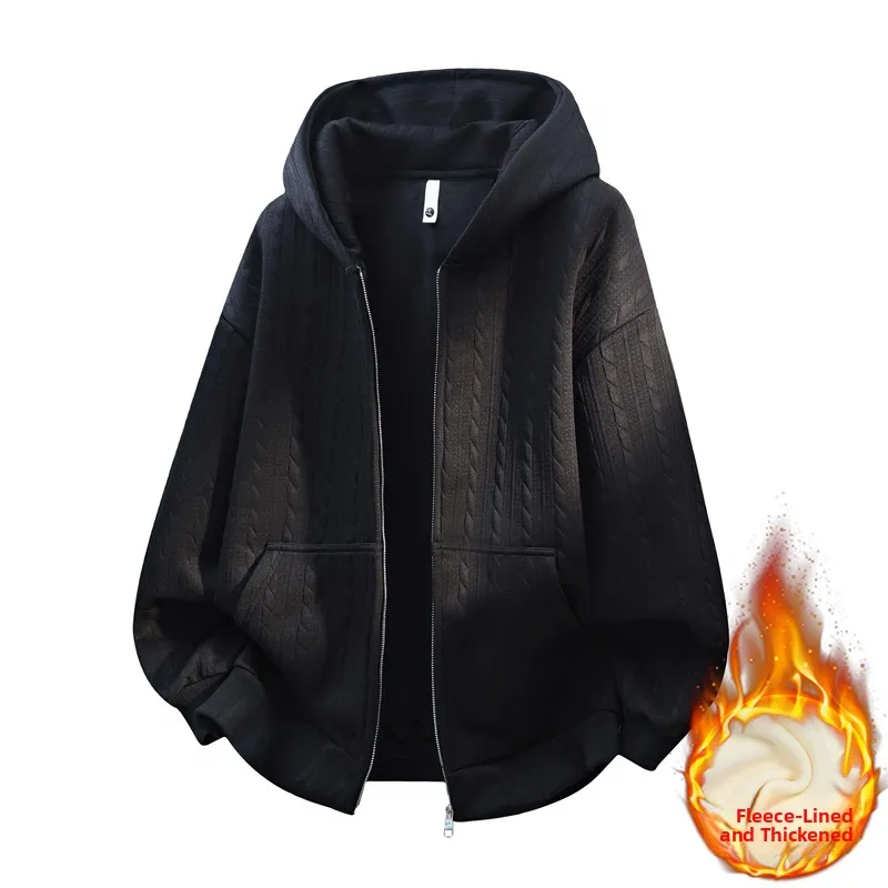 

Original Large Size Winter Hooded Zipper Cardigan Fce Lined Casual Sle for Teen Boys Warmth Comfortable Wear Outerwear