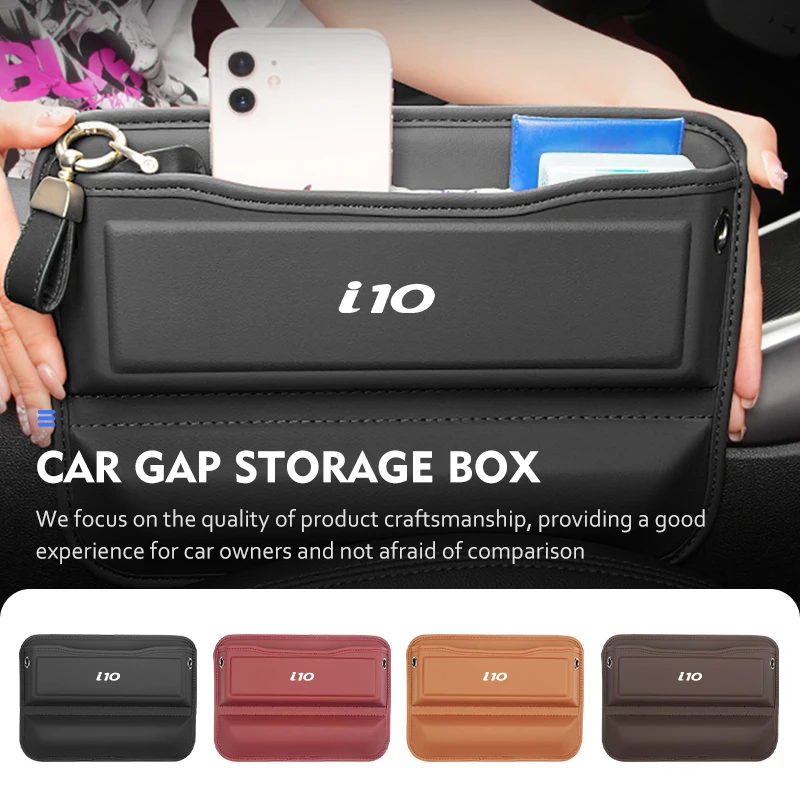 Caja de almacenamiento para huecos de asiento de coche Hyundai, bolsillo lateral de cuero para consola de vehículo, i10 I10 N Line 2008 2009 2010 2011 2012 2013 2019-2023
