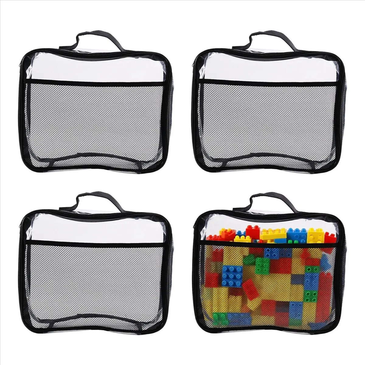 4 Pcs Toy Storage Organizer Bag for Bricks, Clear PVC Zippered Block Set Waterproof Toy Carrying Case for Board Game