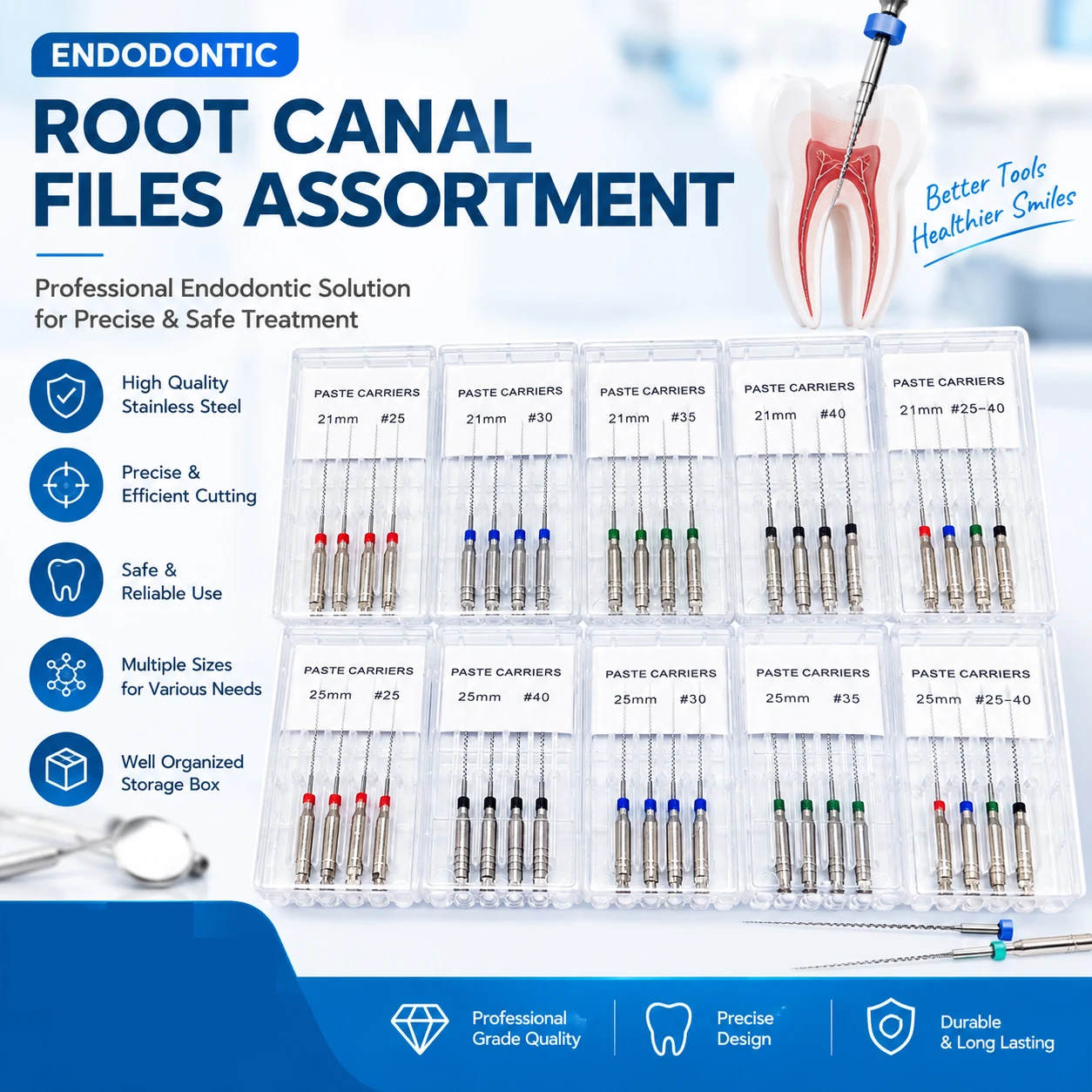 4Pcs/Box WELLCK Dental Paste Carriers Root Filler Lentulo 21mm 25mm Assorted Endodontics Files Dental Instruments Channel Spiral