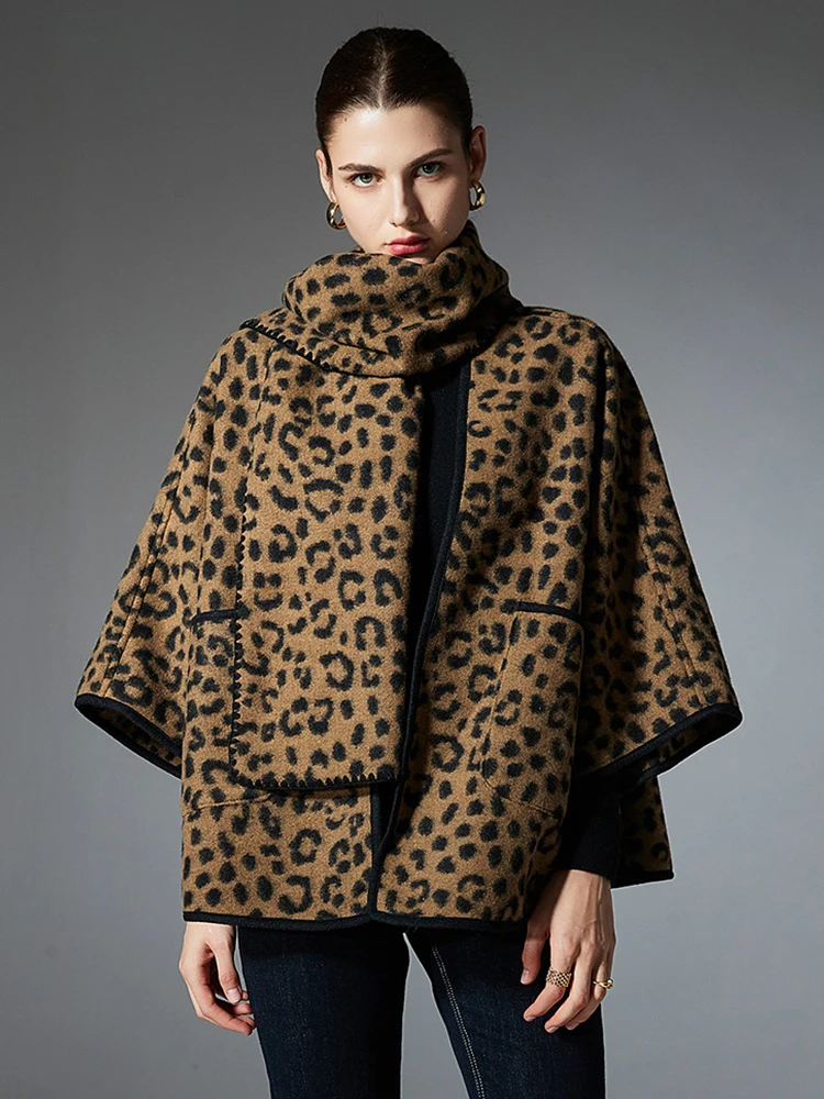

Autumn Winter Women Layers Poncho Elegant Vintage Leopard Print Wraps Shawl Casual Scarve Capa Para Loose Cloak Coat Fashion New