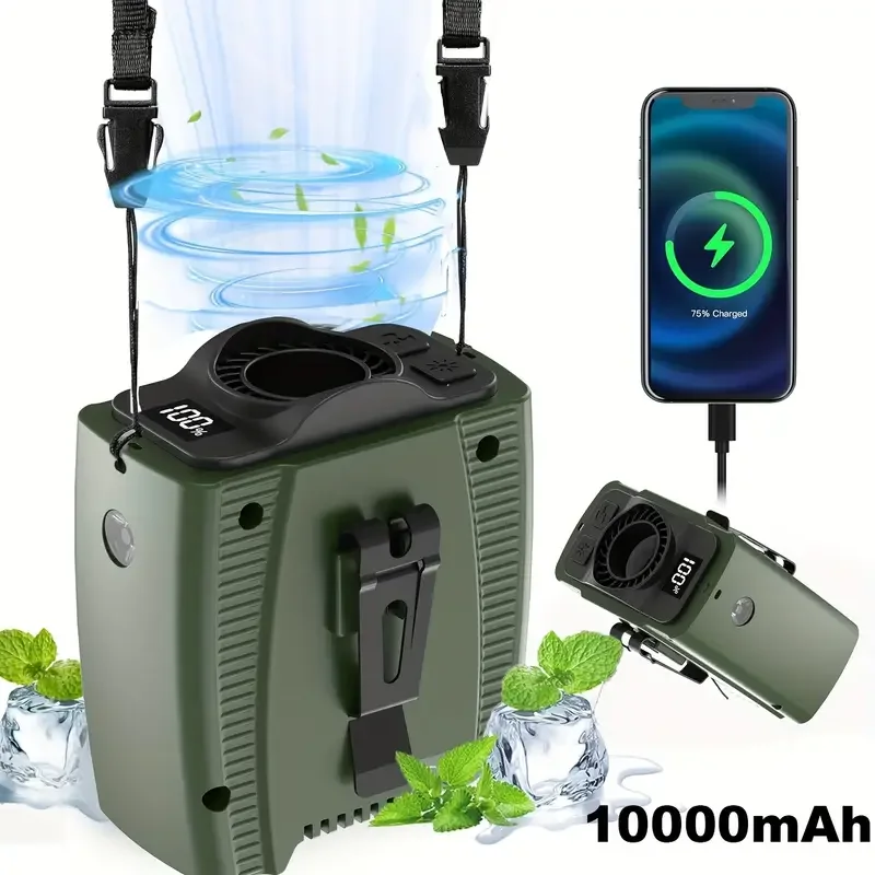 

Портативный поясной вентилятор с функцией Power Bank, светодиодная подсветка и аккумулятор емкостью 10000 мАч, подходит для активного отдыха, кемпинга, рыбалки, пешего туризма
