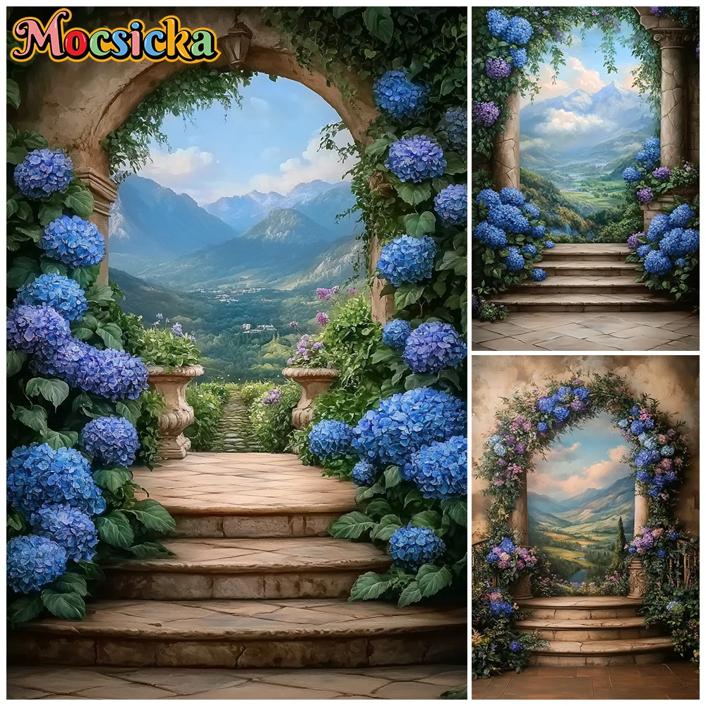 

Mocsicka Old Master Photography Backgrounds Children Baby Shower Birthday Portrait Backdrop Blue Flower Decor Shooting Wallpaper