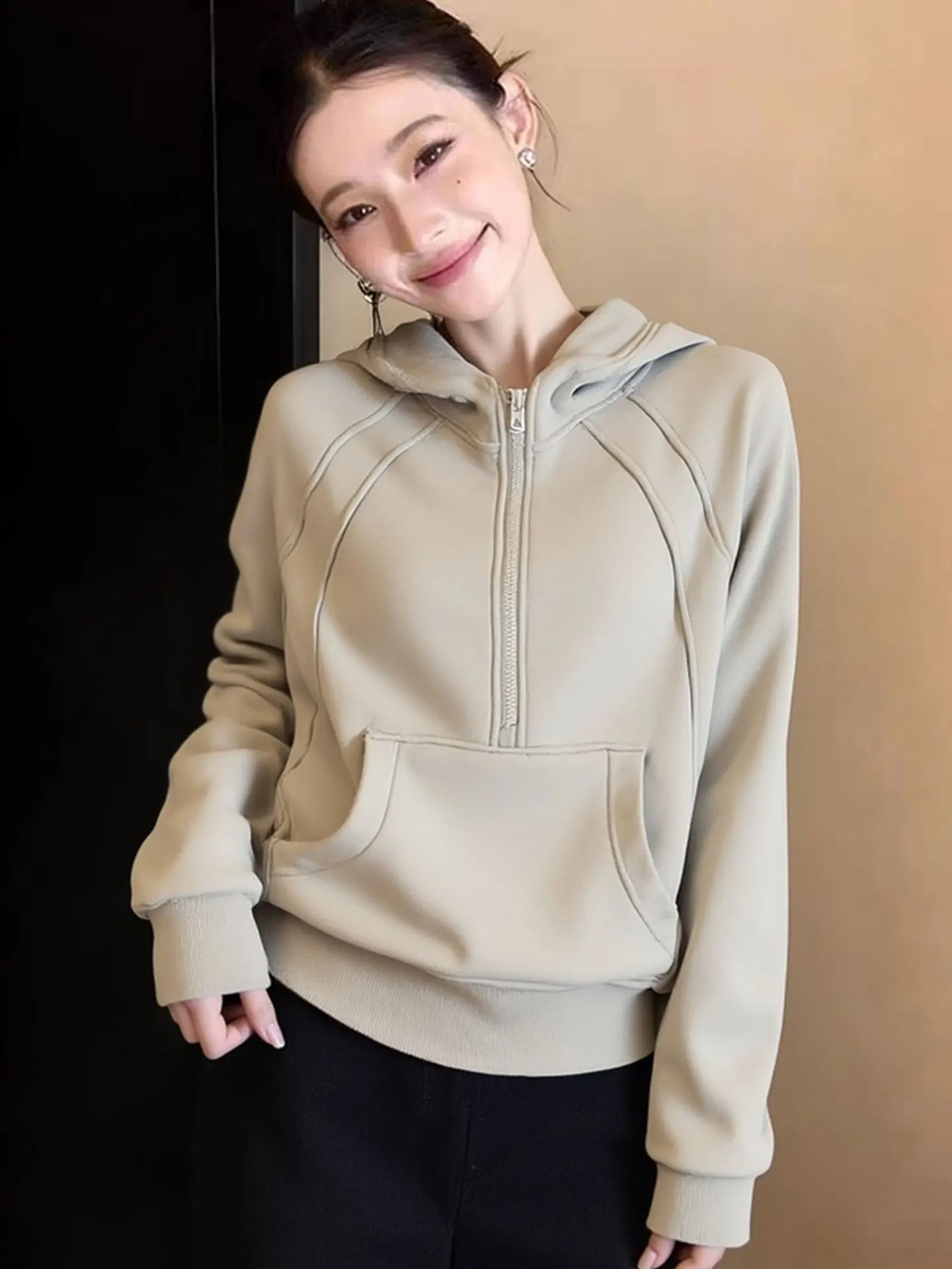 

Женская толстовка Ele Pure Color с длинным рукавом, свободного кроя, утепленная, весенняя, повседневная, универсальная, в корейском стиле, для города