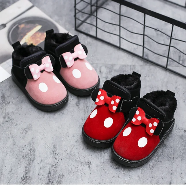 2024 New Simple Non-slip Children Snow Boots for Girls Bow Polka Dot Printing Cute Princess Thermal Boots Winter Autumn Princess