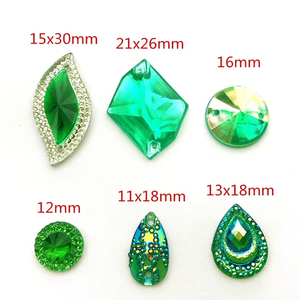 MIX Drop Round Leaf Green Sew-On Loose Rhinestones Gems Stones and Crystals for Couture Sewing Wedding  Evening Event Dress Arts