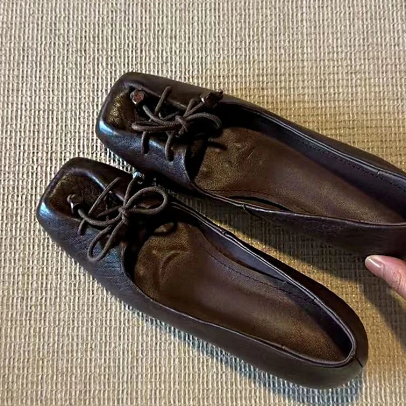 

Retro Brown Mary Jane Shoes for Women Bowknot Decoration Inner Height Designer Shoes Comfortable Square Toe Walking Single Shoes