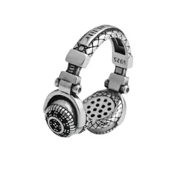 Vintage Personality Ancient Silver Color Earphone Open Rings for Women Punk Hip Hop Adjustable Ring Fashion Jewelry Wholesale