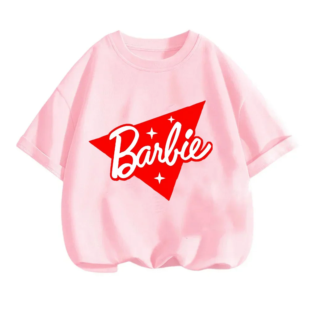 2024 New Fashion Ladies Barbie Short Sleeve Kawaii Cartoon All-Match Round Neck T-Shirt Anime Girls Breathable Tees Tops Gifts ﻿