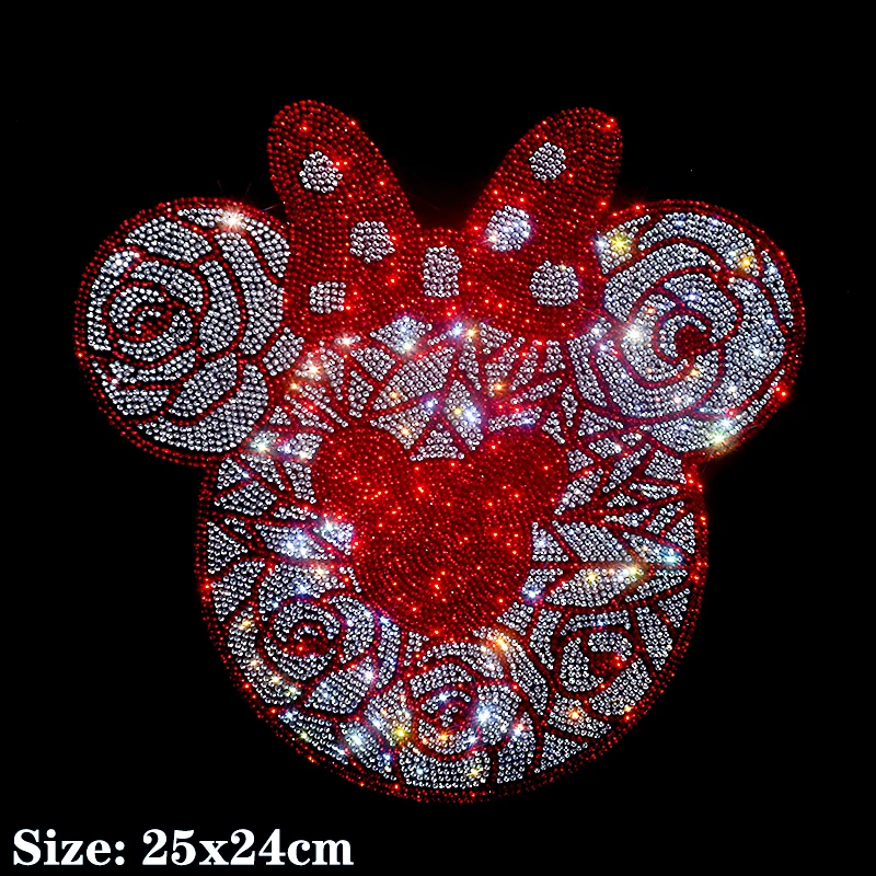 

Disney Mickey Minnie Mouse Shiny iron on applique patches hot fix rhinestone transfer motifs transfer on design for shirt dress.