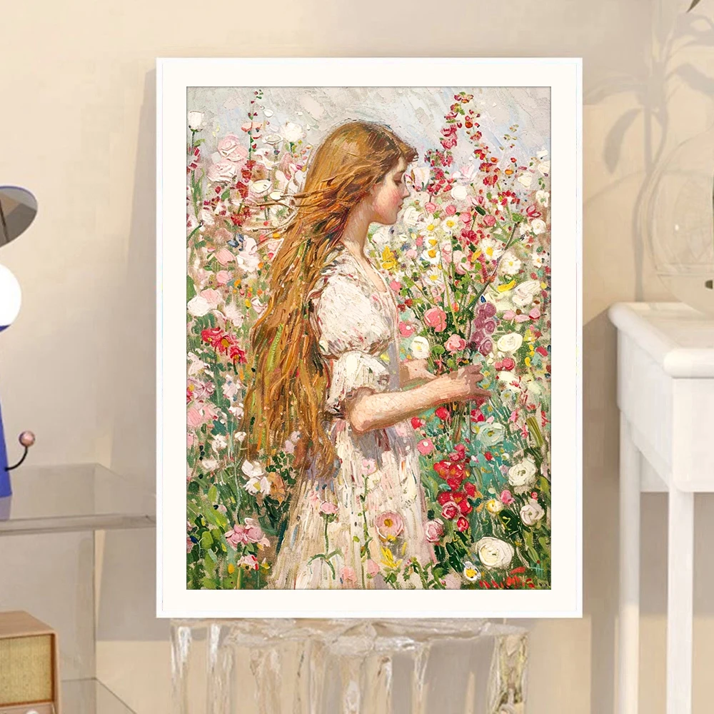Girl in the Flowers DIY Diamond Painting Ballet Girl Oil Painting Style Diamond Embroidery Mosaic Art Home Decor Painting