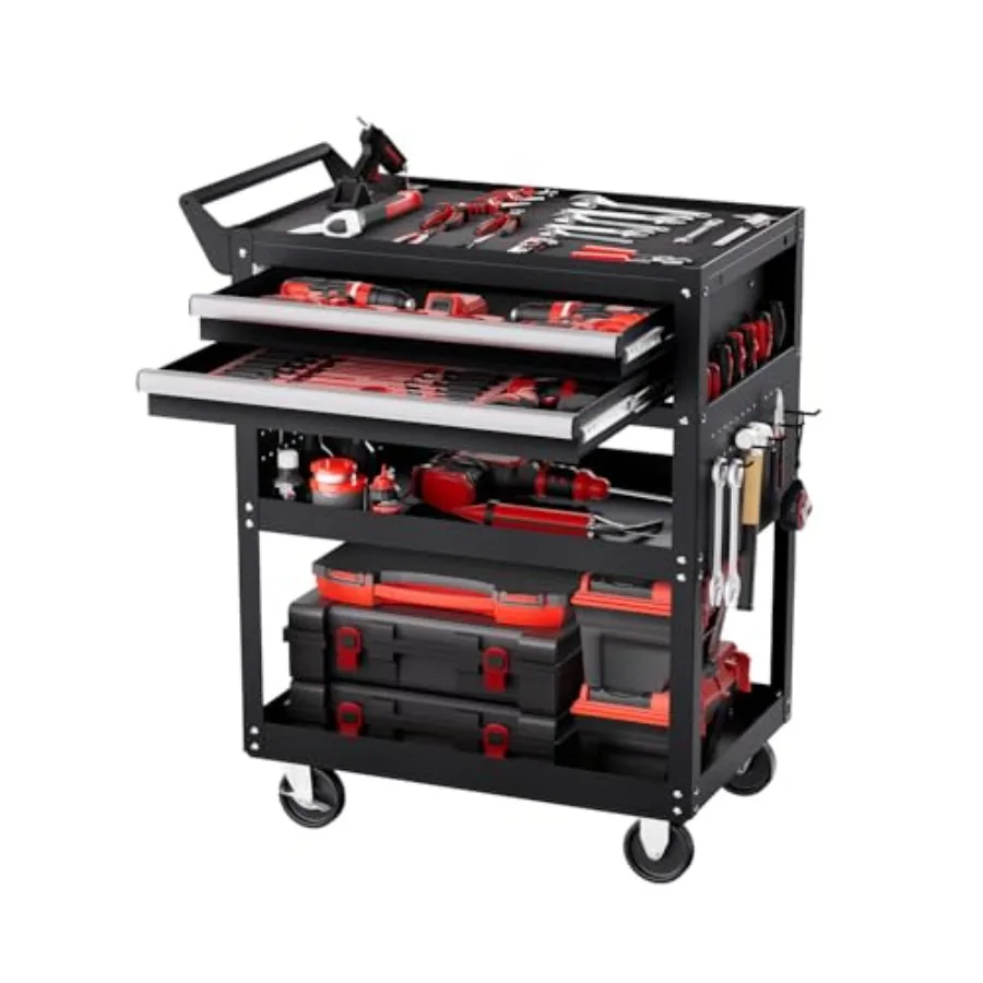 

5-Tier Tool Cart with Wheels, 400 lbs Load Capacity, Rolling Work Cart with 2 Drawers and Pegboard, Mechanic Tool Storage Organ