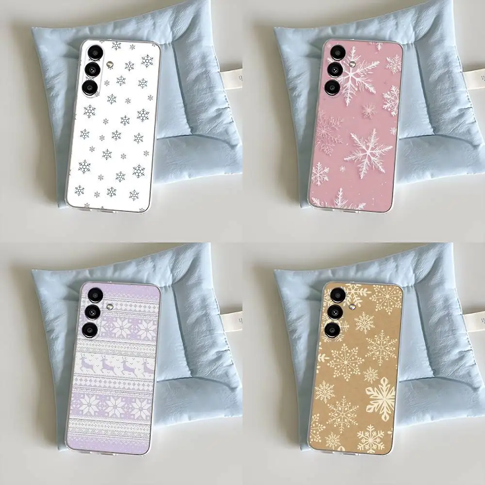 

Snowflake Winter Snow Phone Case For Samsung S24,30,21,22,23,20 FE,lite,PIus,Ultra,5G,Note,9,10 Transparent Cover