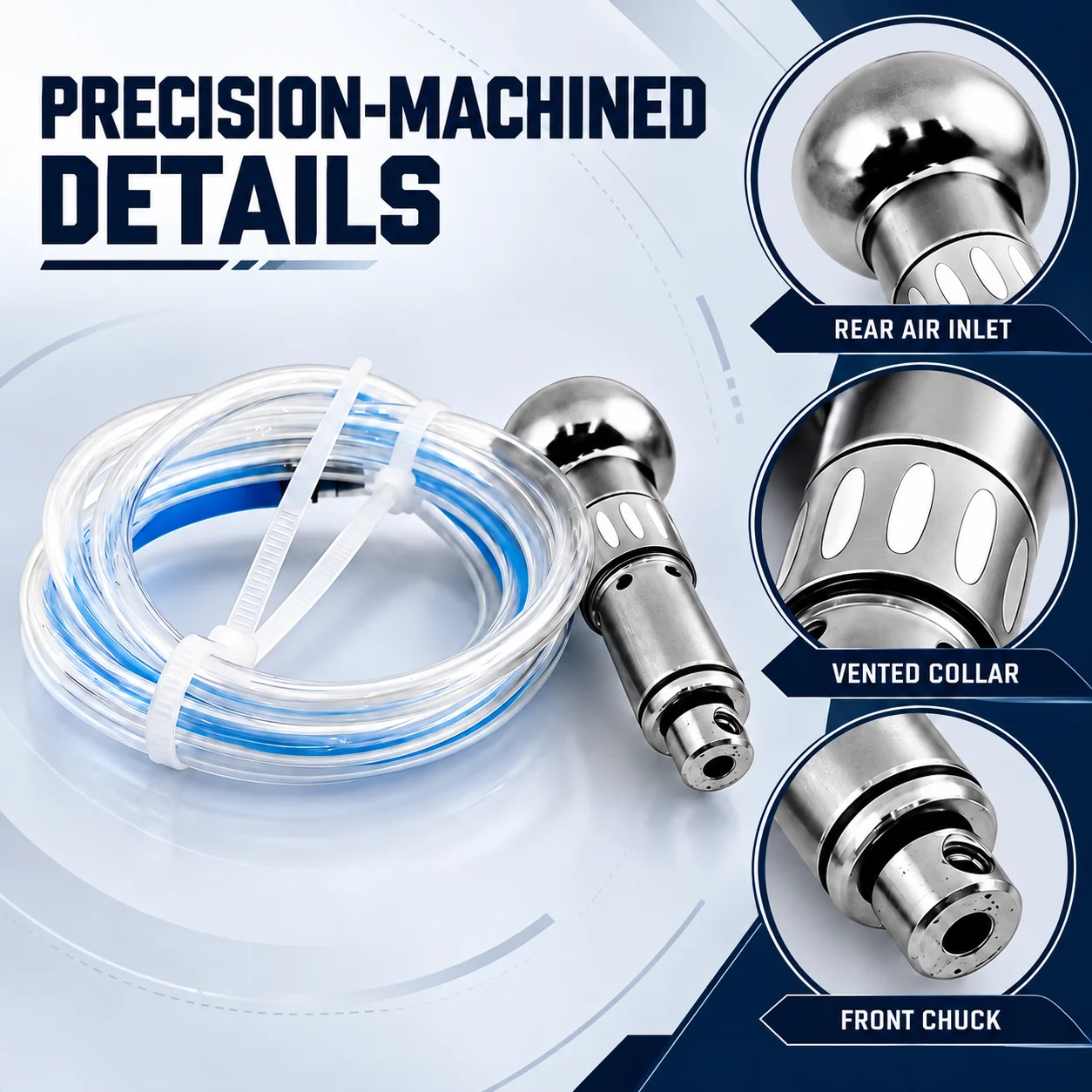 TOOLTOS Round Pneumatic Graver Handpiece Jewelry Engraving Handle Air Scribe Tool for Stone Setting Metal Carving