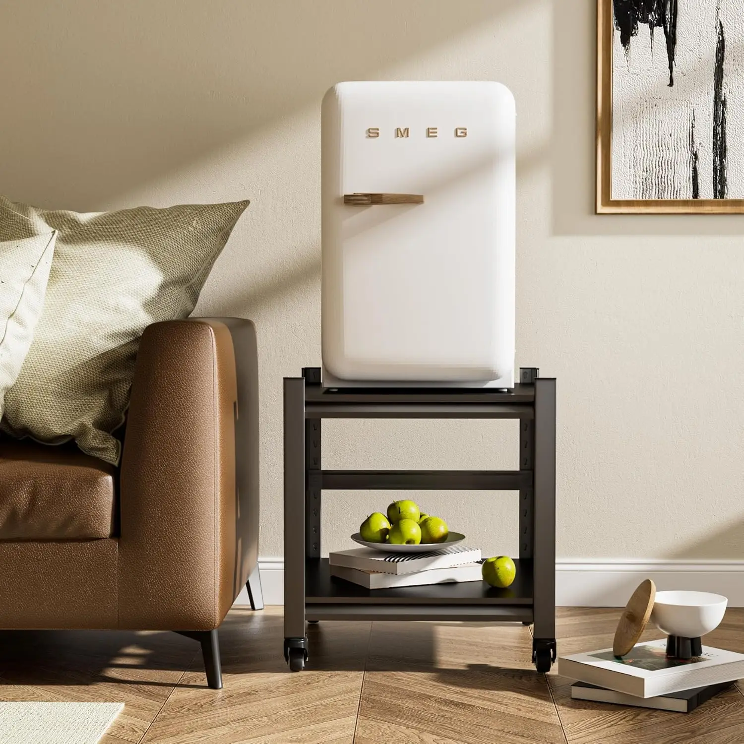 

Mini Fridge Stand With Storage, Heavy Duty Mobile Shelf With 4 Lockable Wheels, 220lbs Table