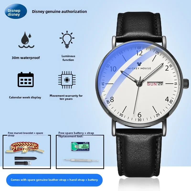 Reloj de viento mecánico genuino de Disney, relojes de cuarzo luminosos impermeables a la moda para estudiantes