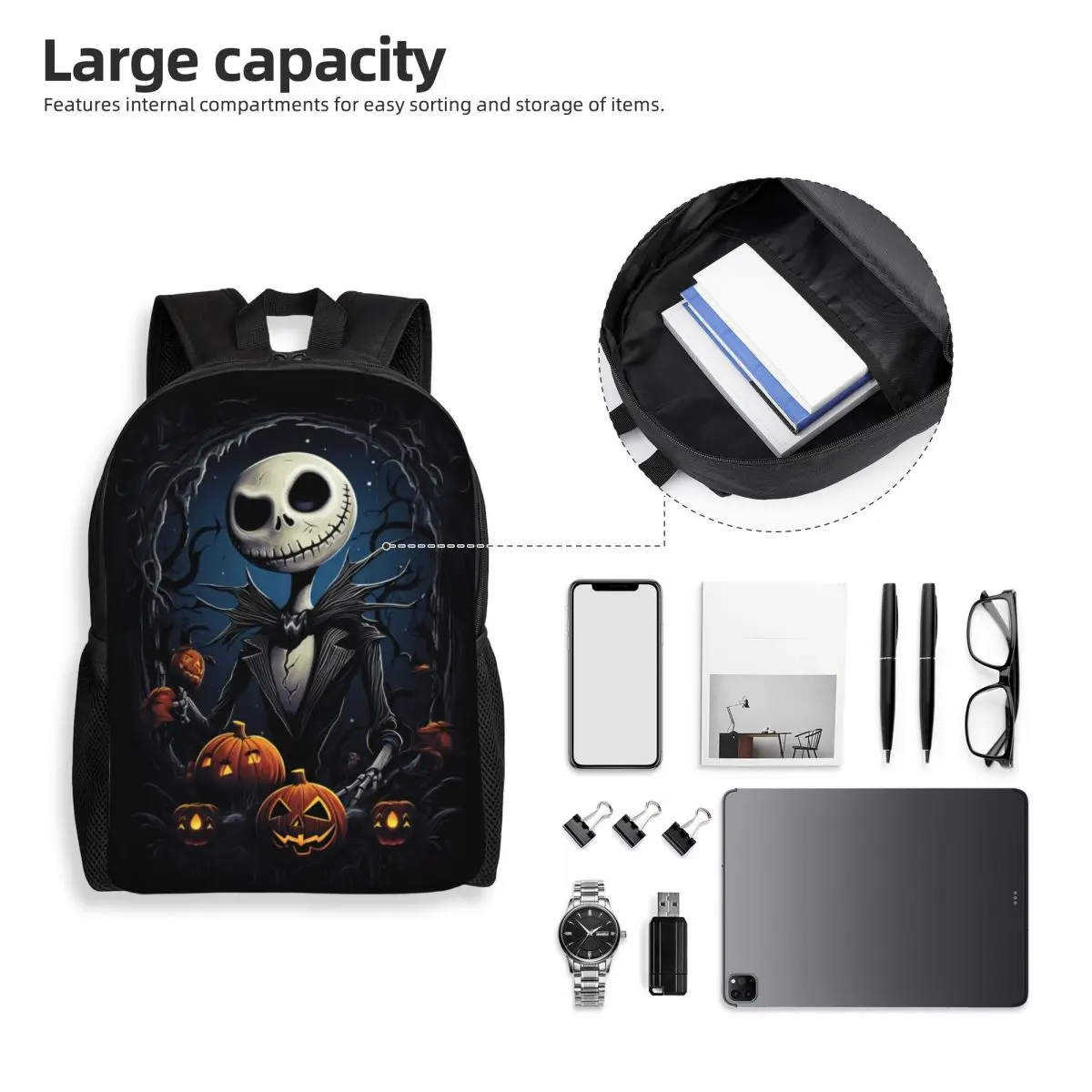 Custom The Nightmare Before Christmas Laptop Backpack Men Women Casual Bookbag for College School Students Jack Skellington Bag