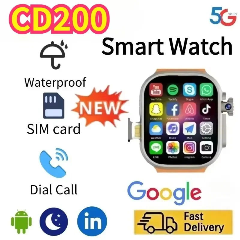 CD200 NEW Network Smartwatch SIM Card Rotating Camera Android 9.0Bluetooth GPS Positioning Google Play Global Version WiFi Phone