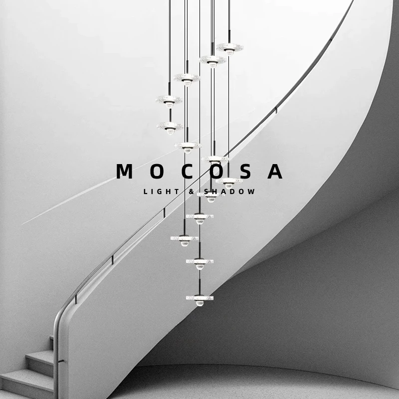 

Indoor Living Room Stairwell Pendant Lamp Villa Modern Stair Chandelier Flying Saucer Shape LED Lighting Staircase Hanging Light