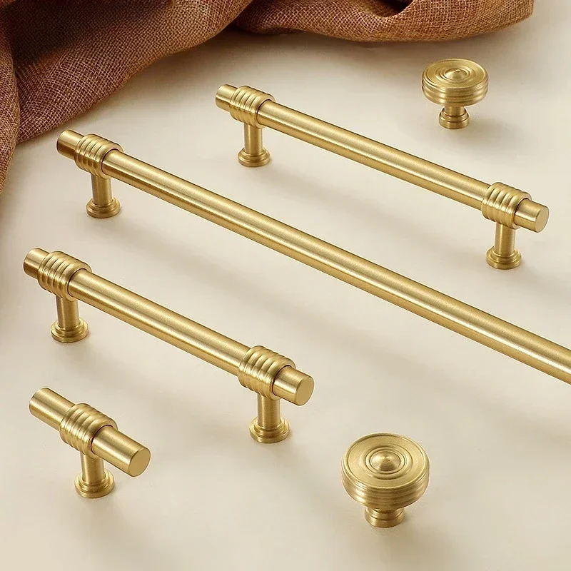 Massive Messinggriffe im Vintage-Design mit Hanfseil-Form, personalisierte Küchenmöbelgriffe, goldene Schubladen- und Türgriffe, T-förmige Zuggriffe – Detail 2