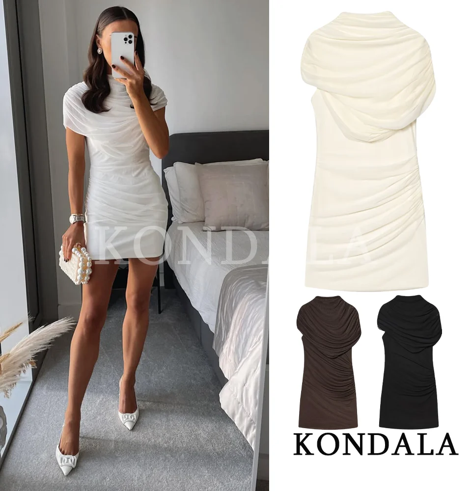 KONDALA Trendy Elegantes Gefaltetes Kleid Frauen Dinner-Party Ärmelloses Kurzes Kleid 2026 Frühling Sommer Mode Weibliche Chic Dünnes Kleid