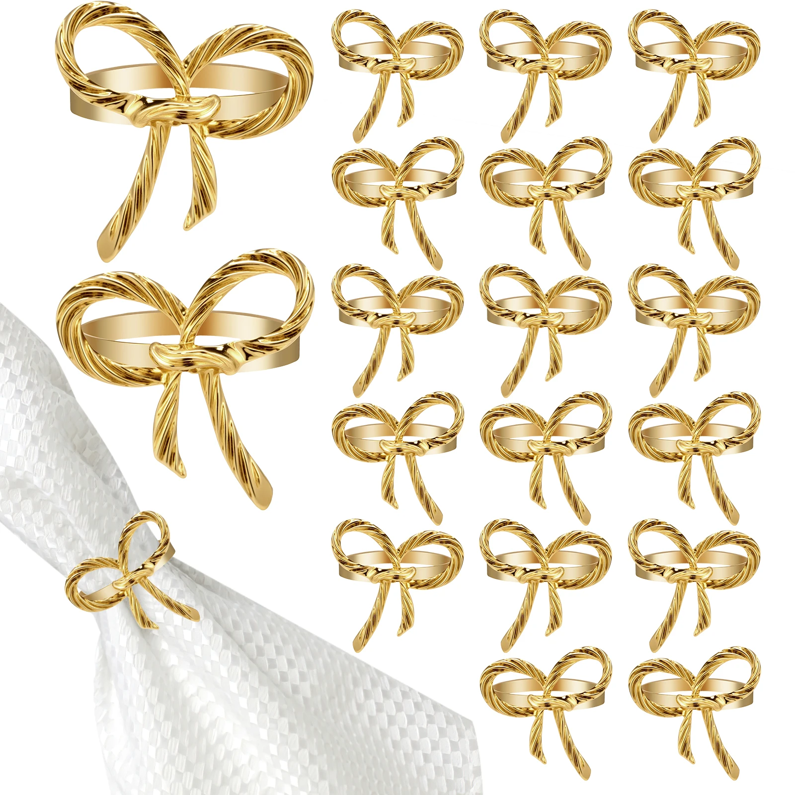 

20Pcs Bow/Ginkgo Shaped Napkin Rings Vintage 3D Napkin Ring Holder for Table Setting Elegant Serviette Ring Dinner Party Decor