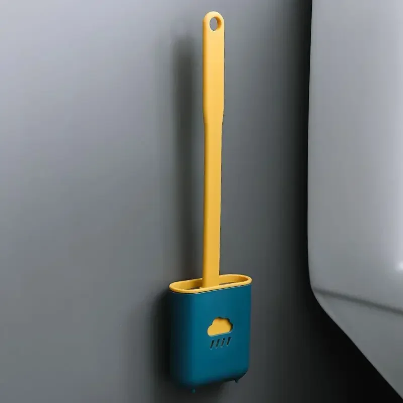 Silicone Toilet  Brush Wc Gap Brush with Holder Flat Head Soft Bristles Cleaning Brushes With Quick Drying Bracket Bathroom Tool