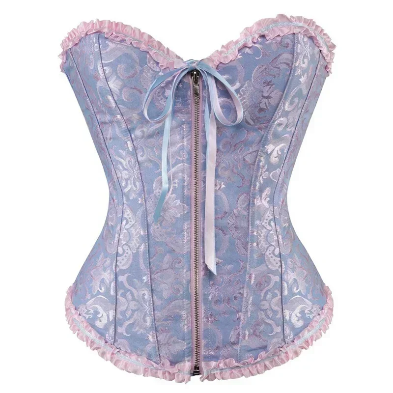 Plus Size Sexy Corsets Bustiers Floral Lace Tops For Women Flower Print Vintage Corset Gothic Satin Lingerie Corselet Overbust