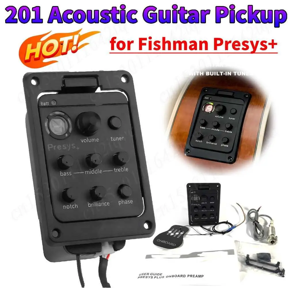 201 Classic Acoustic Guitar EQ Tuner Piezo Pickup for Fishman Presys+ Onboard Preamp System EQ Tuner Mic Blend Preamp