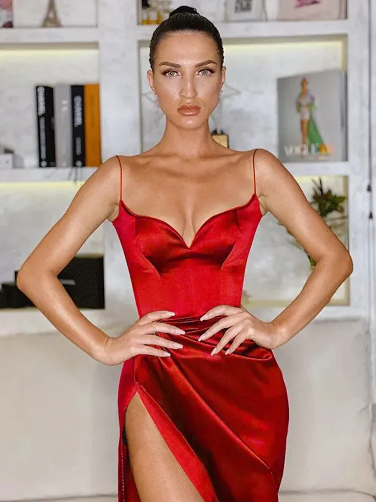 Vestido sexi con abertura para mujer, vestido americano Hotsweet ceñido con tirantes finos, camisola, novedad de verano, Vestidos ajustados a la moda para mujer